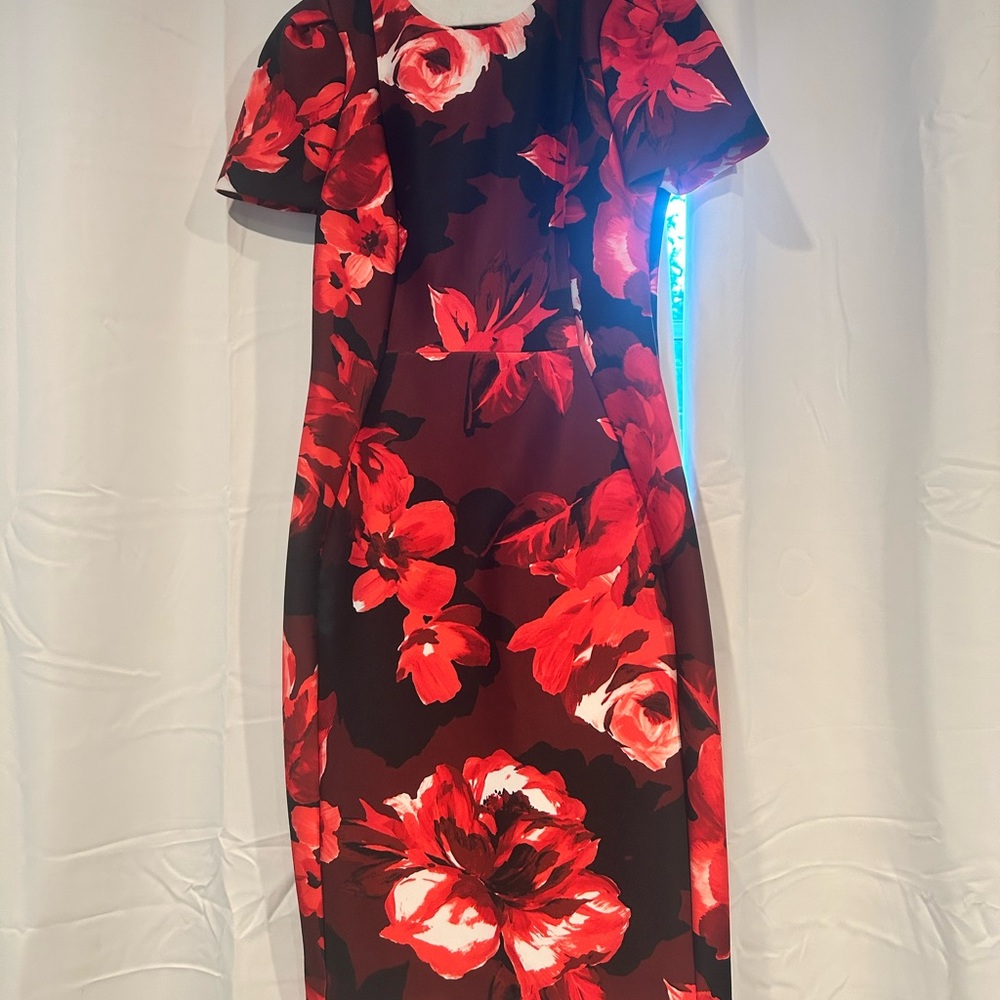 Calvin Klein Midi Red Dress Size 6
